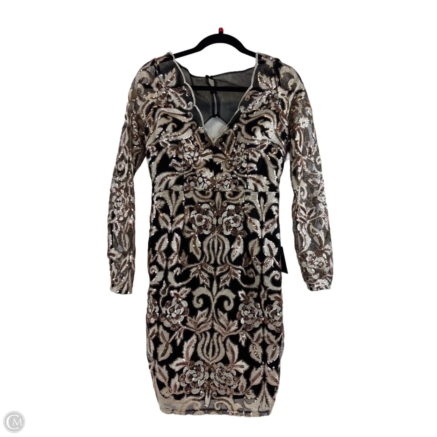 Dress Party Midi By Clothes Mentor In Black & Gold, Size: M