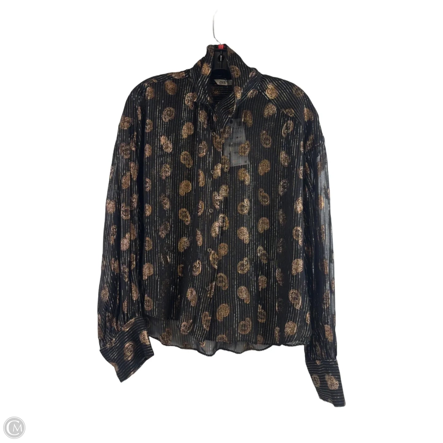 Top Long Sleeve By Zara In Black & Gold, Size: Xl