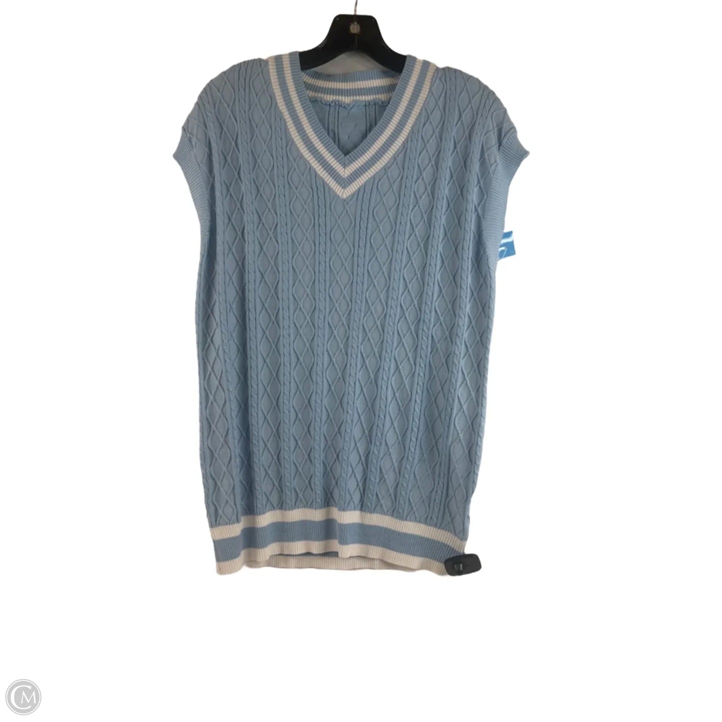 Sweater Short Sleeve By Cme In Blue & White, Size: L