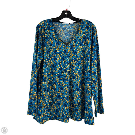 Top Long Sleeve By Susan Graver In Blue & Yellow, Size: L