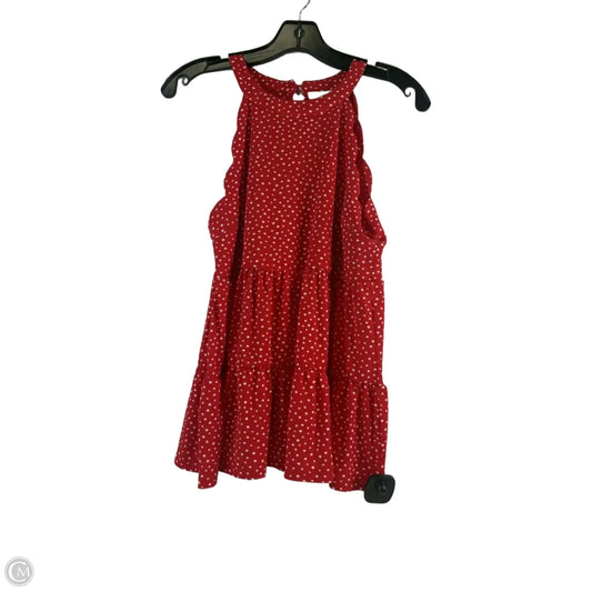 Top Sleeveless By Monteau In Red & White, Size: L