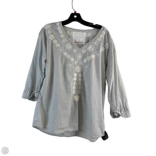 Top 3/4 Sleeve By Johnny Was In Blue & White, Size: S
