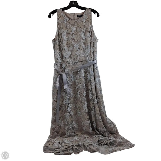 Dress Party Midi By Tahari In Grey & Tan, Size: L