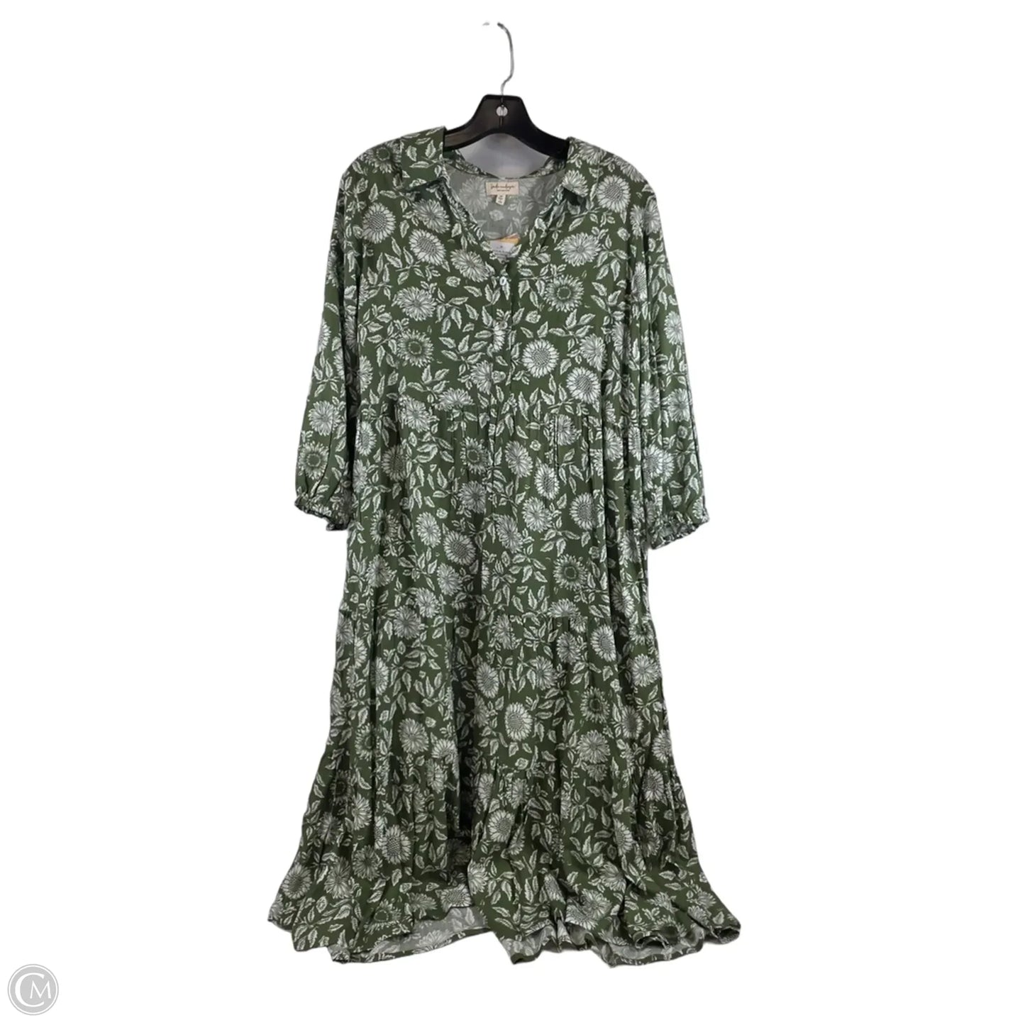 Dress Casual Midi By Clothes Mentor In Green & White, Size: M
