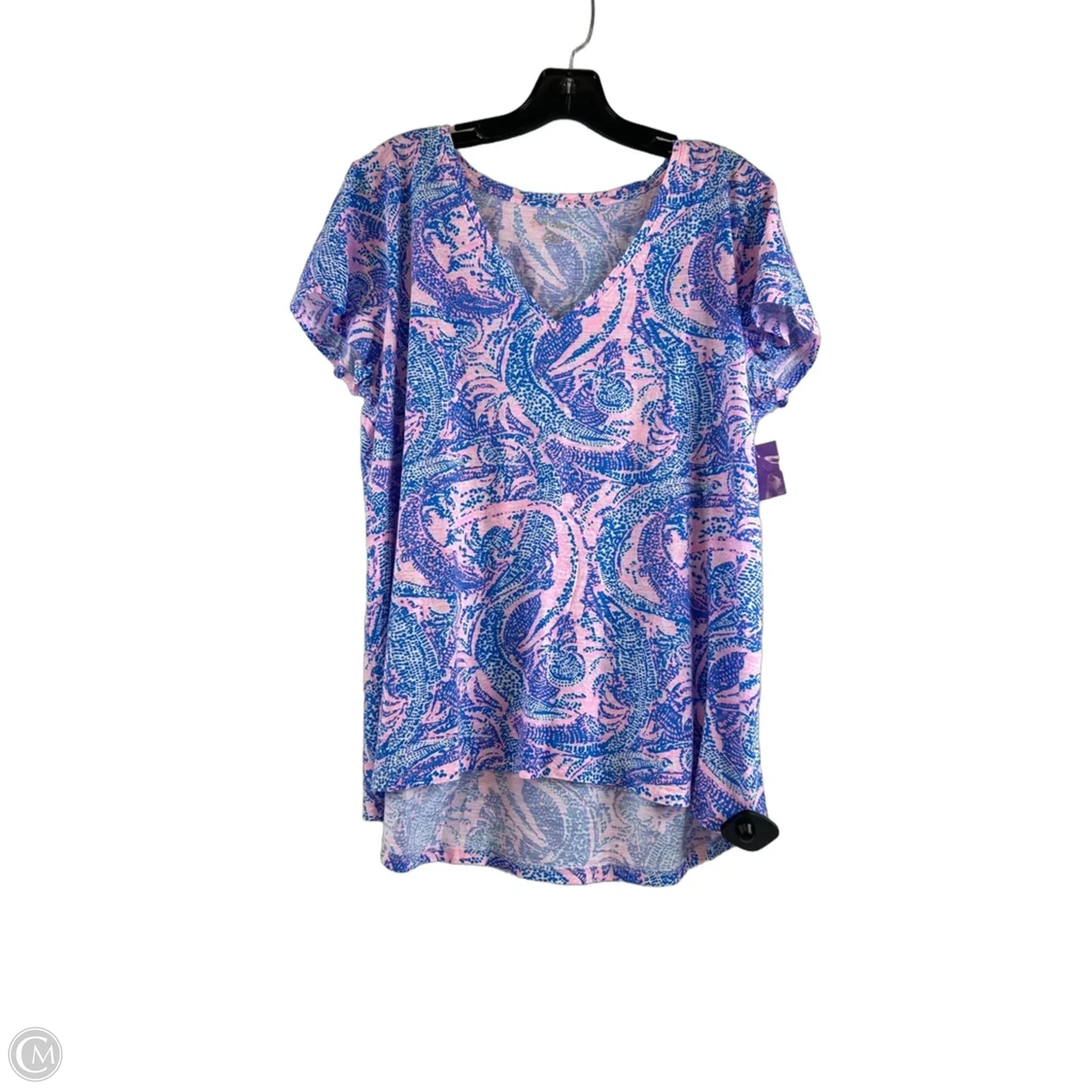 Top Short Sleeve Designer By Lilly Pulitzer In Blue & Pink, Size: Xl