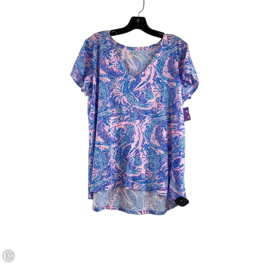 Top Short Sleeve Designer By Lilly Pulitzer In Blue & Pink, Size: Xl