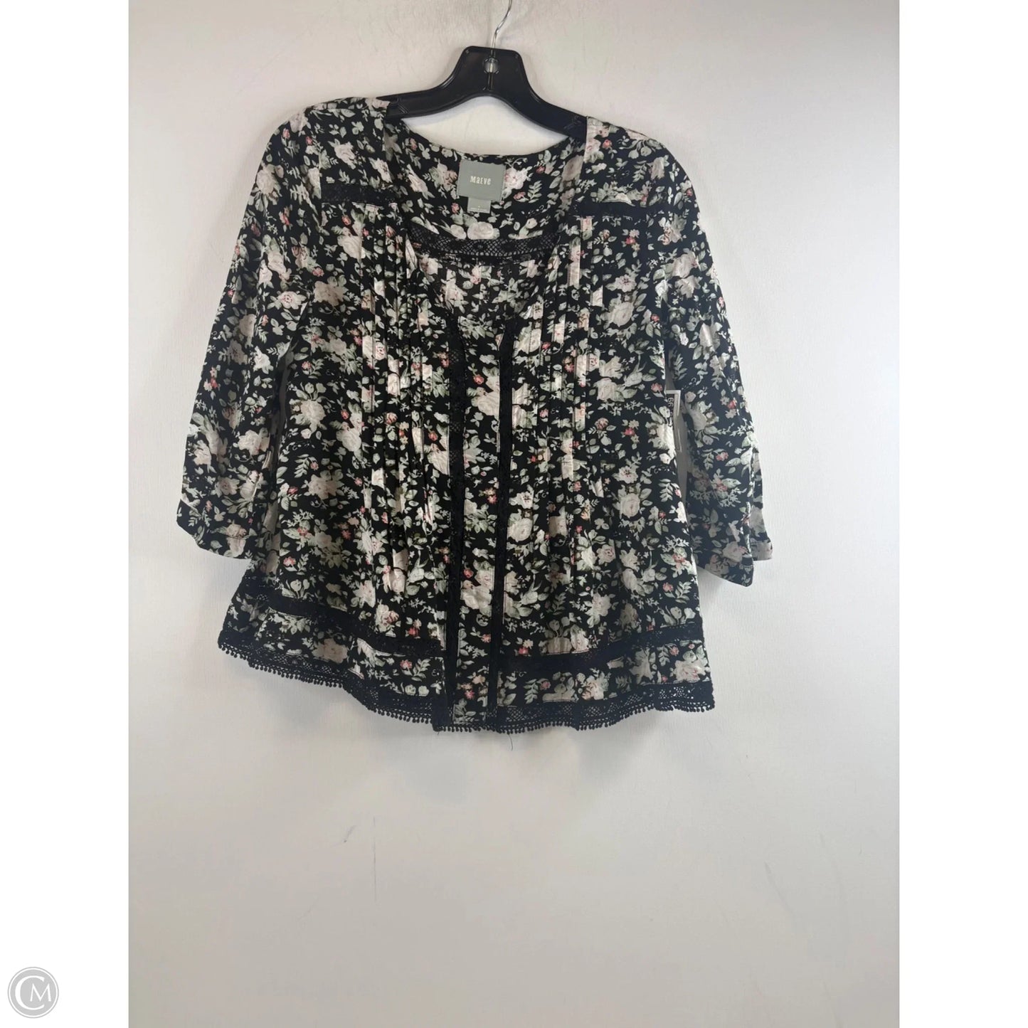 Top Long Sleeve By Maeve In Black & Pink, Size: S