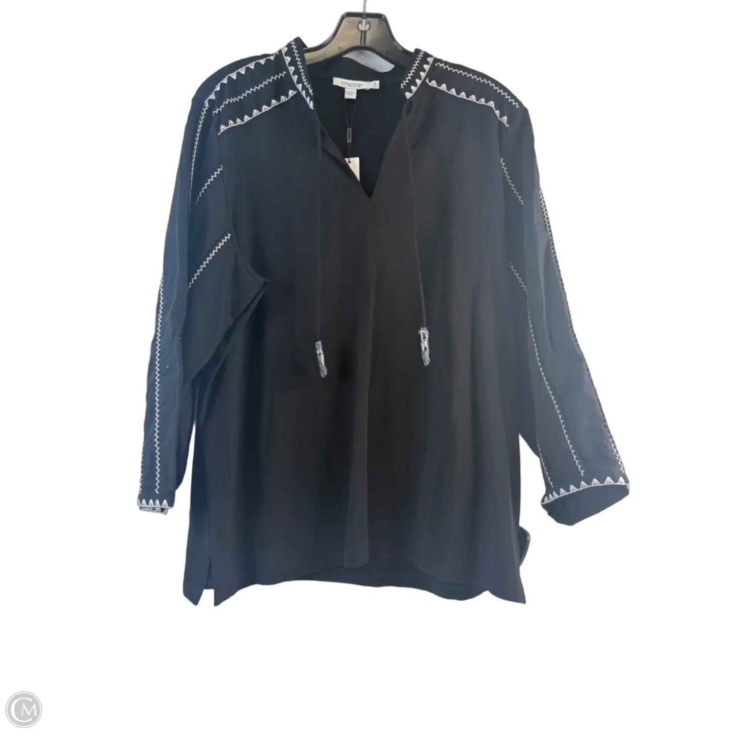 Top 3/4 Sleeve By Chicos In Black & White, Size: L