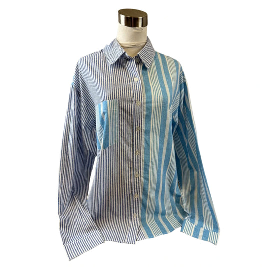 Top Long Sleeve By Wild Fable In Blue & White, Size: M