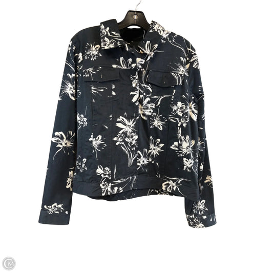 Jacket Denim By Chaps In Black & Cream, Size: L