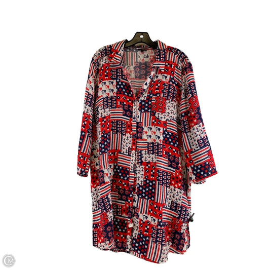 Top Long Sleeve By Talbots In Blue Red & White, Size: Xl