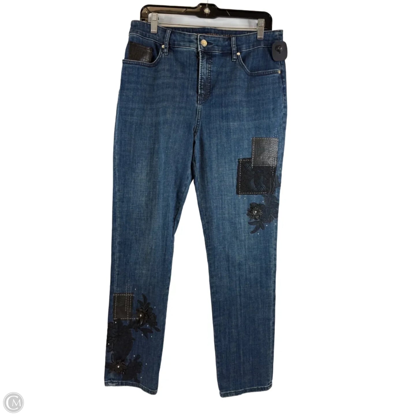 Jeans Boyfriend By Chicos In Black & Blue, Size: 8