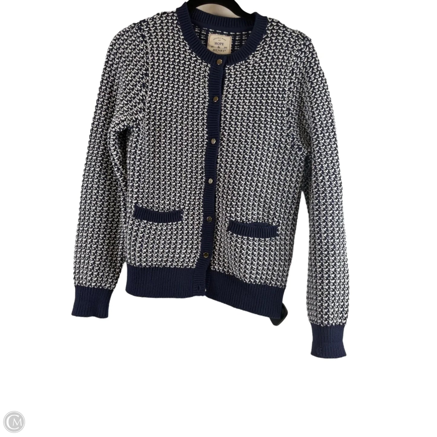 Cardigan By Clothes Mentor In Blue & White, Size: S