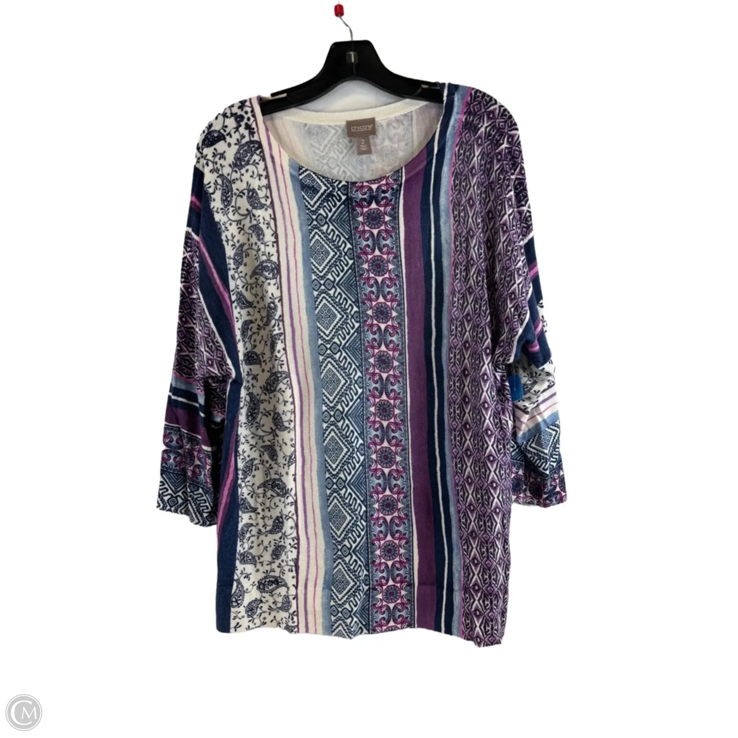 Top 3/4 Sleeve By Chicos In Blue & Purple, Size: L