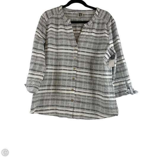 Top Long Sleeve By Anne Klein In Grey & White, Size: L