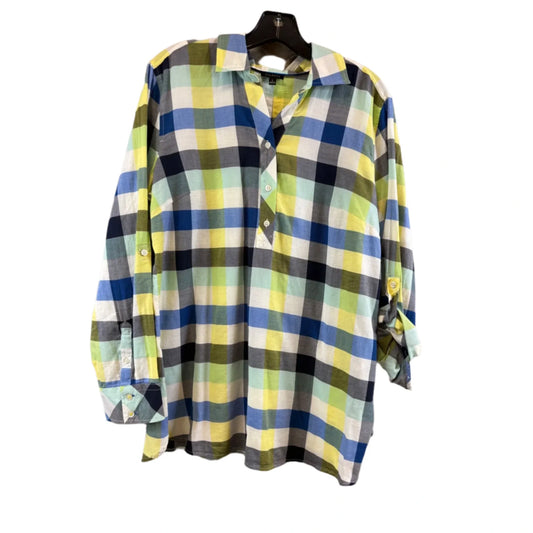 Top Long Sleeve Basic By Talbots In Blue & Yellow, Size: L