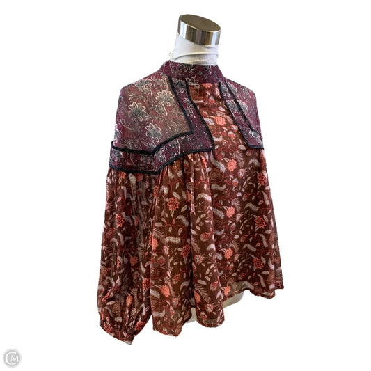 Top Long Sleeve By Zara In Brown & Purple, Size: L