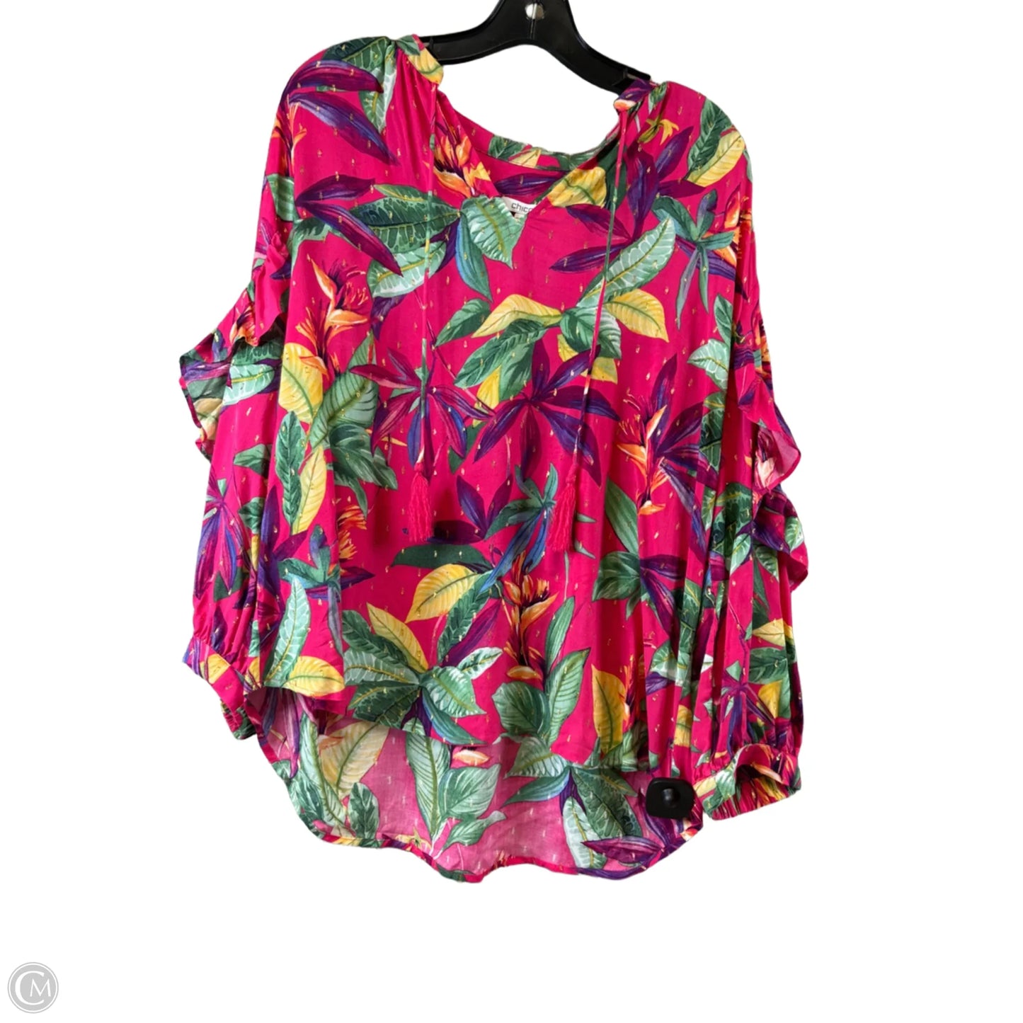 Top Short Sleeve Basic By Chicos In Green & Pink, Size: L