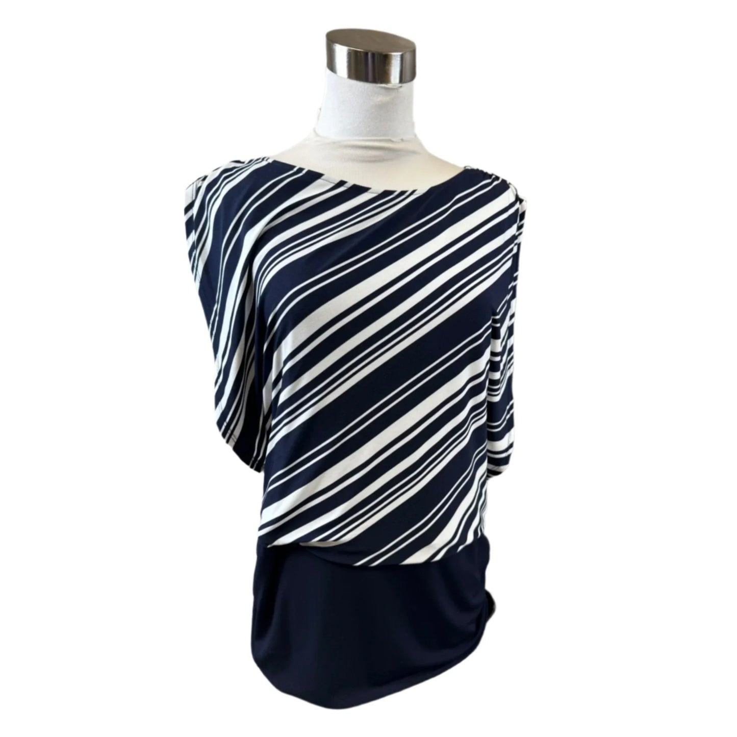 Top Short Sleeve By Chicos In Blue & White, Size: M