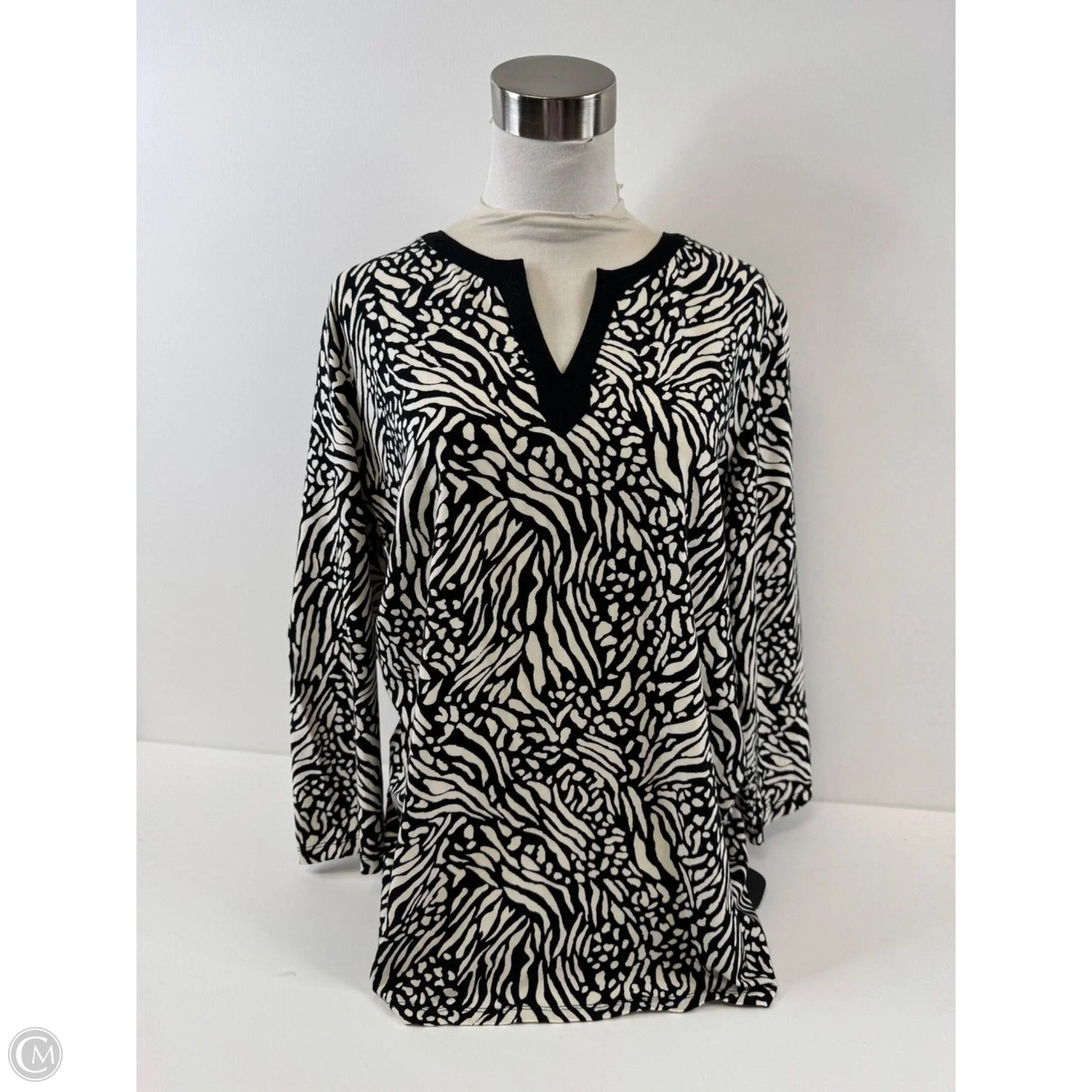 Top 3/4 Sleeve Basic By Charter Club In Black & Cream, Size: Xl