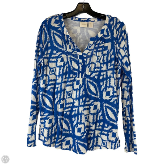 Top 3/4 Sleeve Basic By Chicos In Blue & White, Size: S