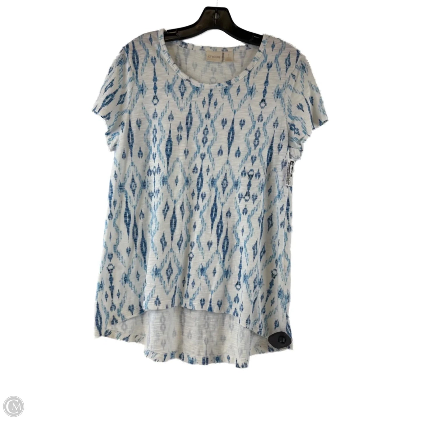 Top Short Sleeve Basic By Chicos In Blue & White, Size: M