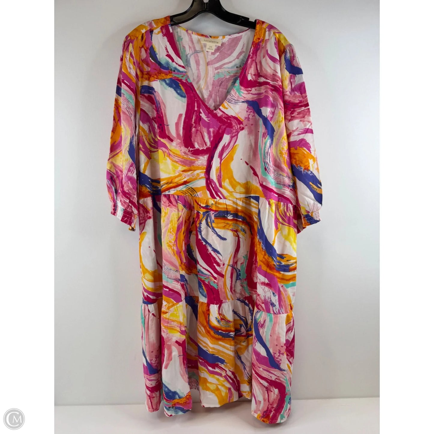 Dress Casual Short By Clothes Mentor In Pink & Yellow, Size: 2x