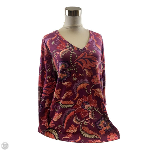 Top 3/4 Sleeve By Chicos In Orange & Purple, Size: Xl
