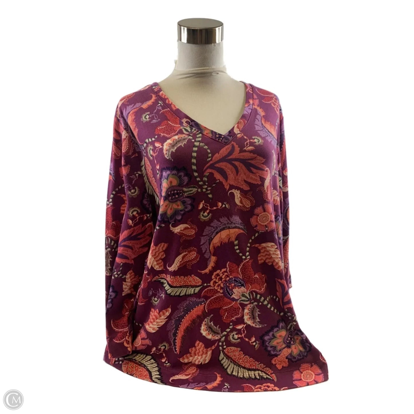 Top 3/4 Sleeve By Chicos In Orange & Purple, Size: Xl