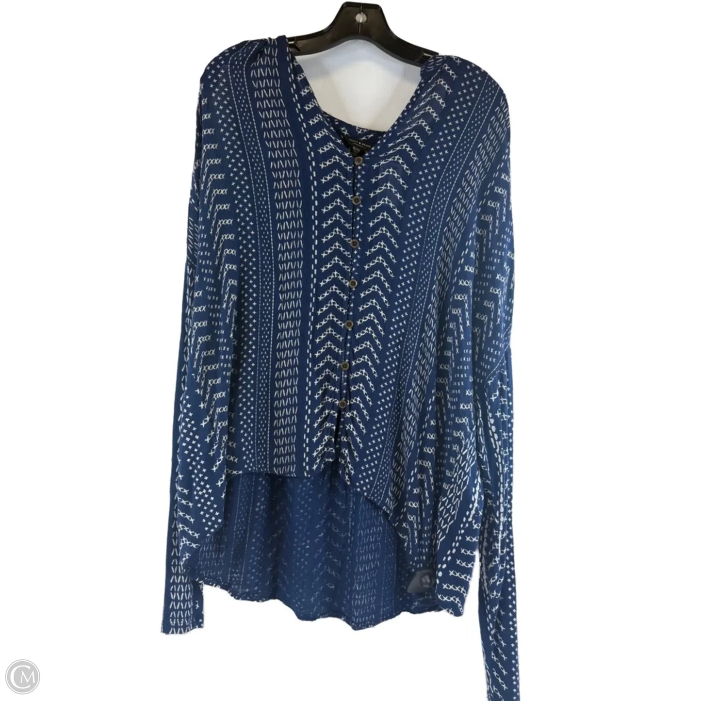 Top Long Sleeve By Lucky Brand In Blue & White, Size: Xl