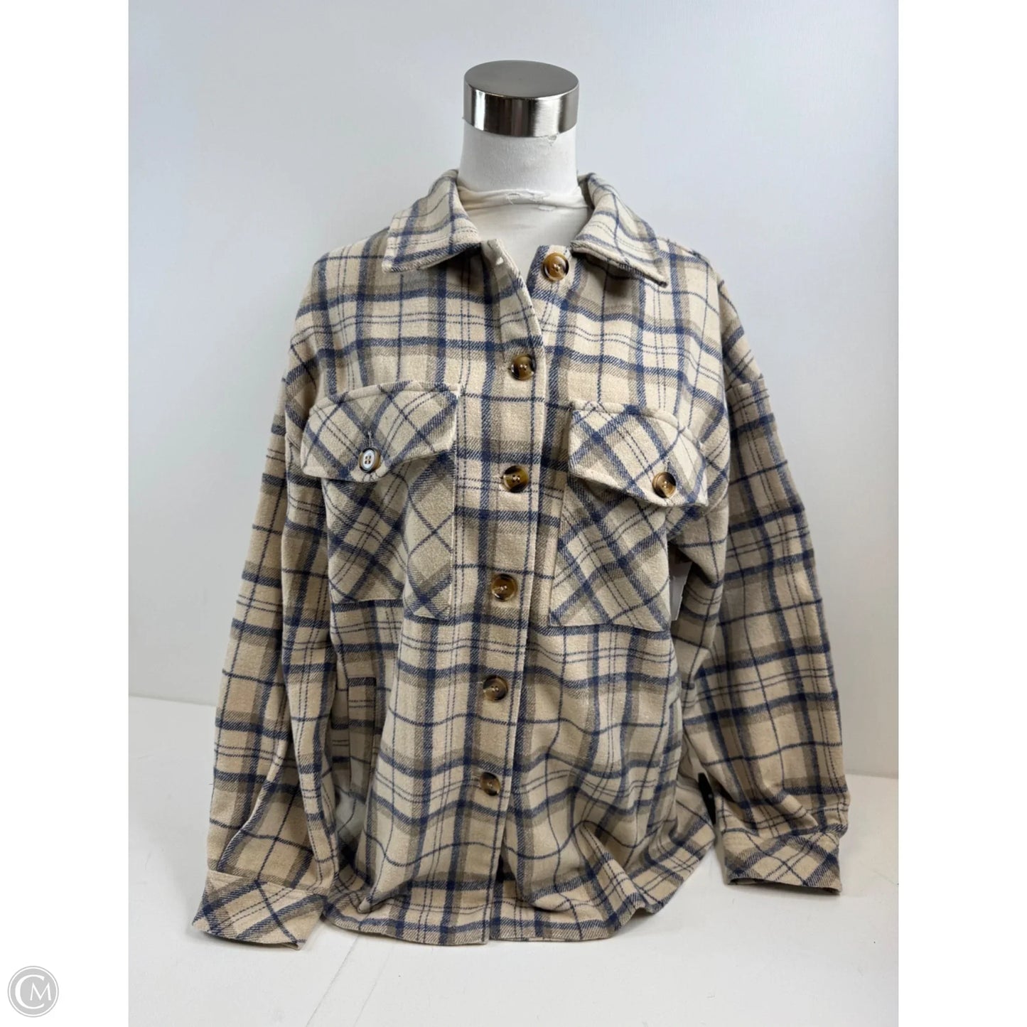 Jacket Shirt By Mittoshop In Blue & Tan, Size: S