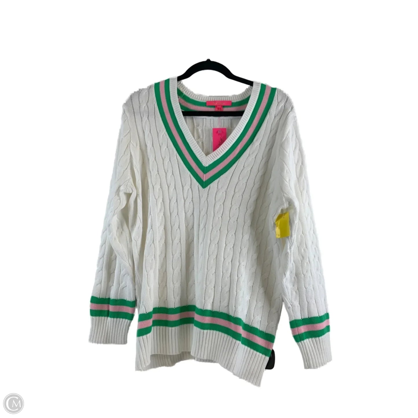 Sweater Cardigan Designer By Lilly Pulitzer In Green & White, Size: Xl