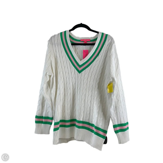 Sweater Cardigan Designer By Lilly Pulitzer In Green & White, Size: Xl