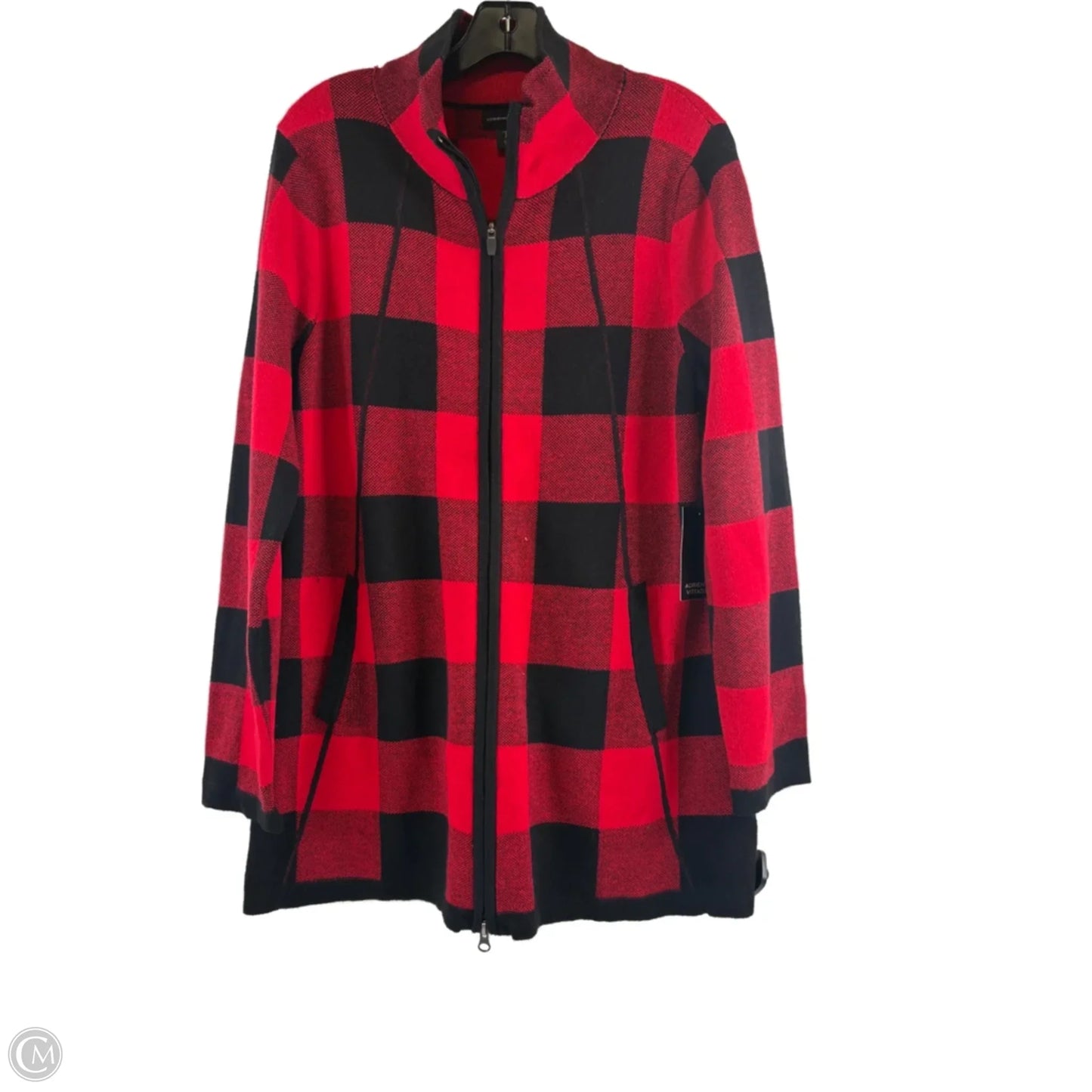 Sweater Cardigan By Adrienne Vittadini In Black & Red, Size: Xl