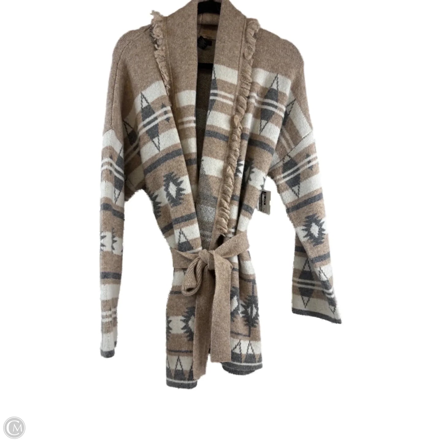 Sweater Cardigan By Tahari In Tan & White, Size: Xl