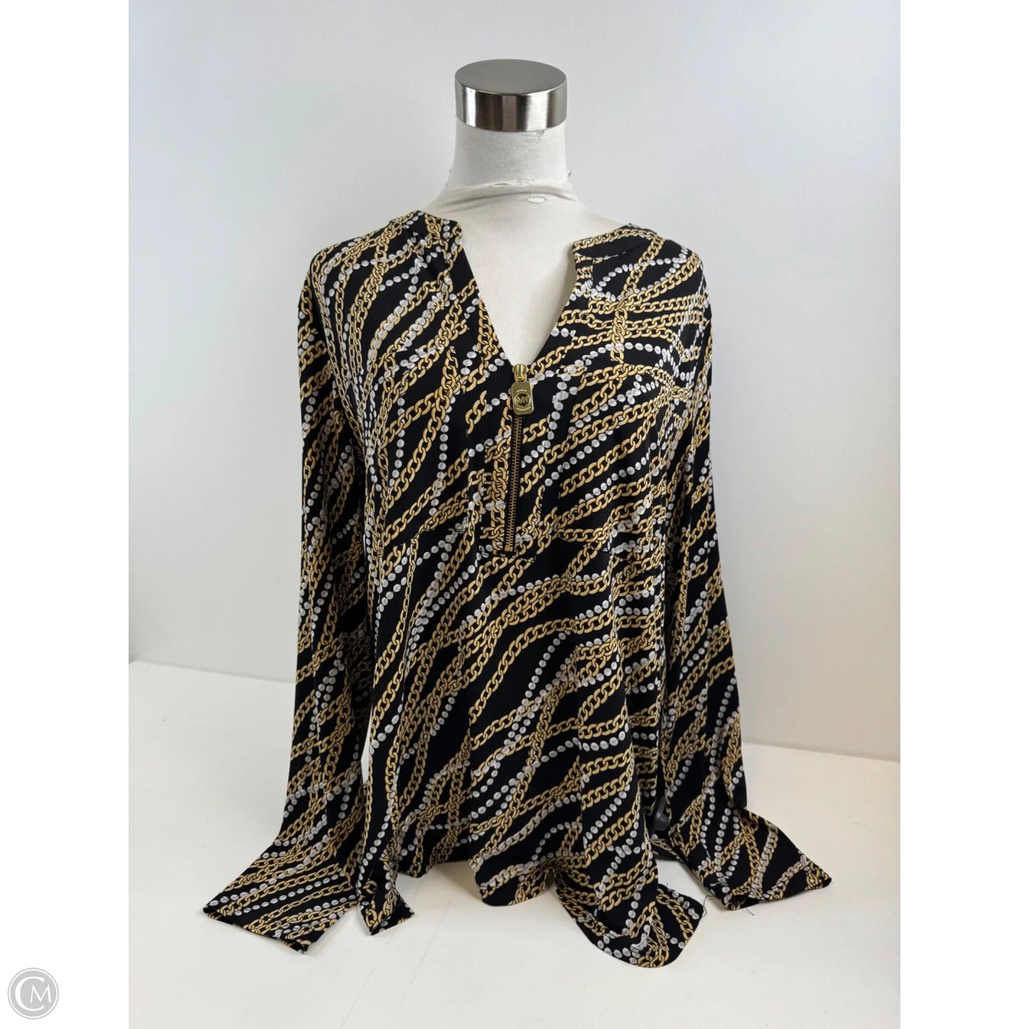 Top Long Sleeve By Michael By Michael Kors In Black & Gold, Size: L