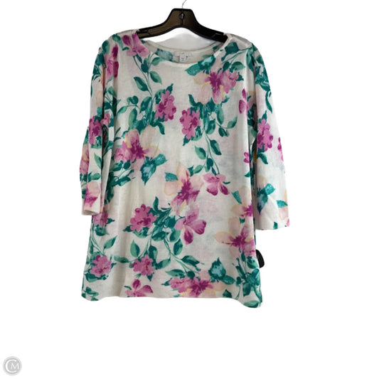 Top 3/4 Sleeve By J. Jill In Pink & White, Size: Mp