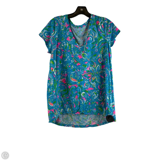 Top Short Sleeve Designer By Lilly Pulitzer In Blue & Pink, Size: L