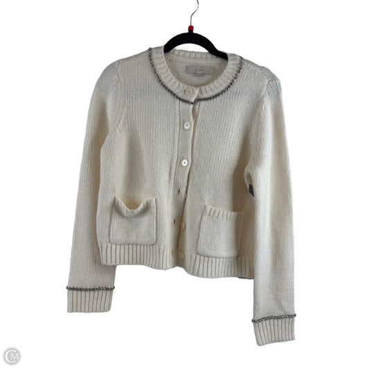 Sweater Cardigan By Loft In Cream & Silver, Size: M
