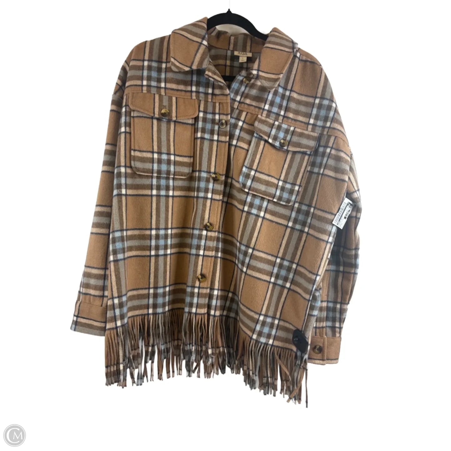 Jacket Shirt By Ana In Blue & Tan, Size: L