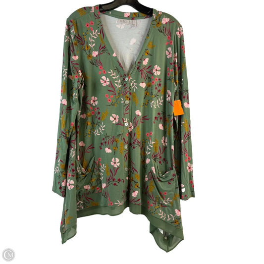 Top Long Sleeve By Logo In Green & Pink, Size: M