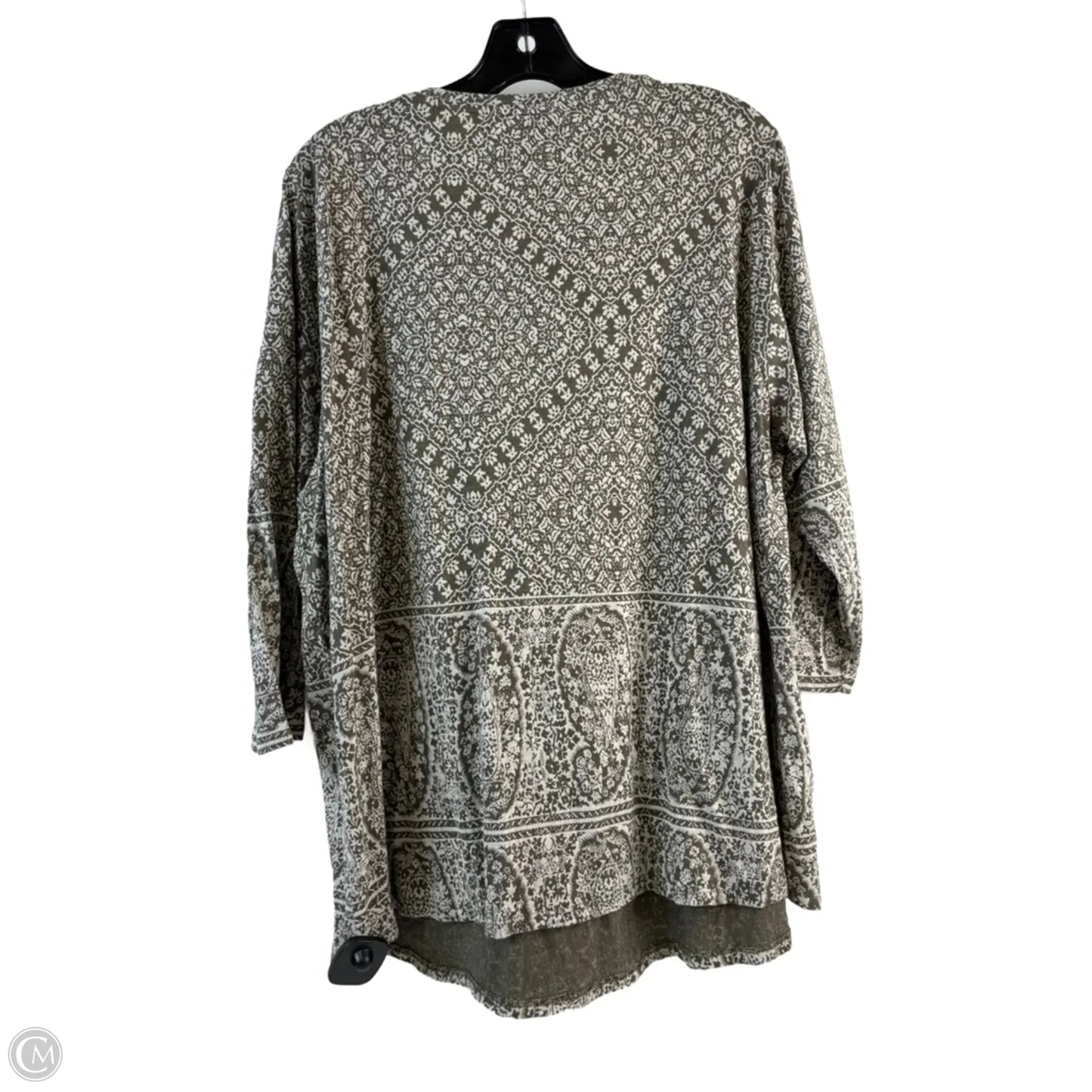 Top 3/4 Sleeve Basic By Lucky Brand In Green & White, Size: 2x