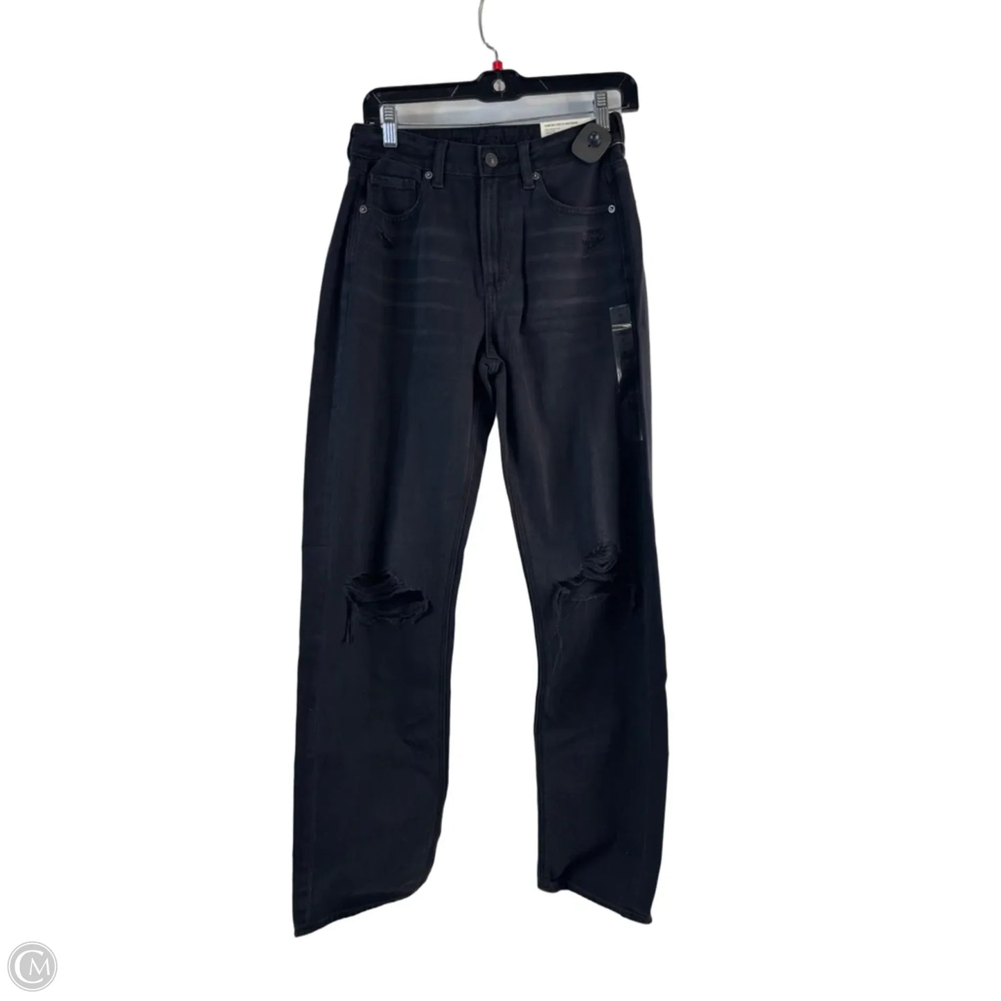 Jeans Straight By American Eagle In Black Denim, Size: 4
