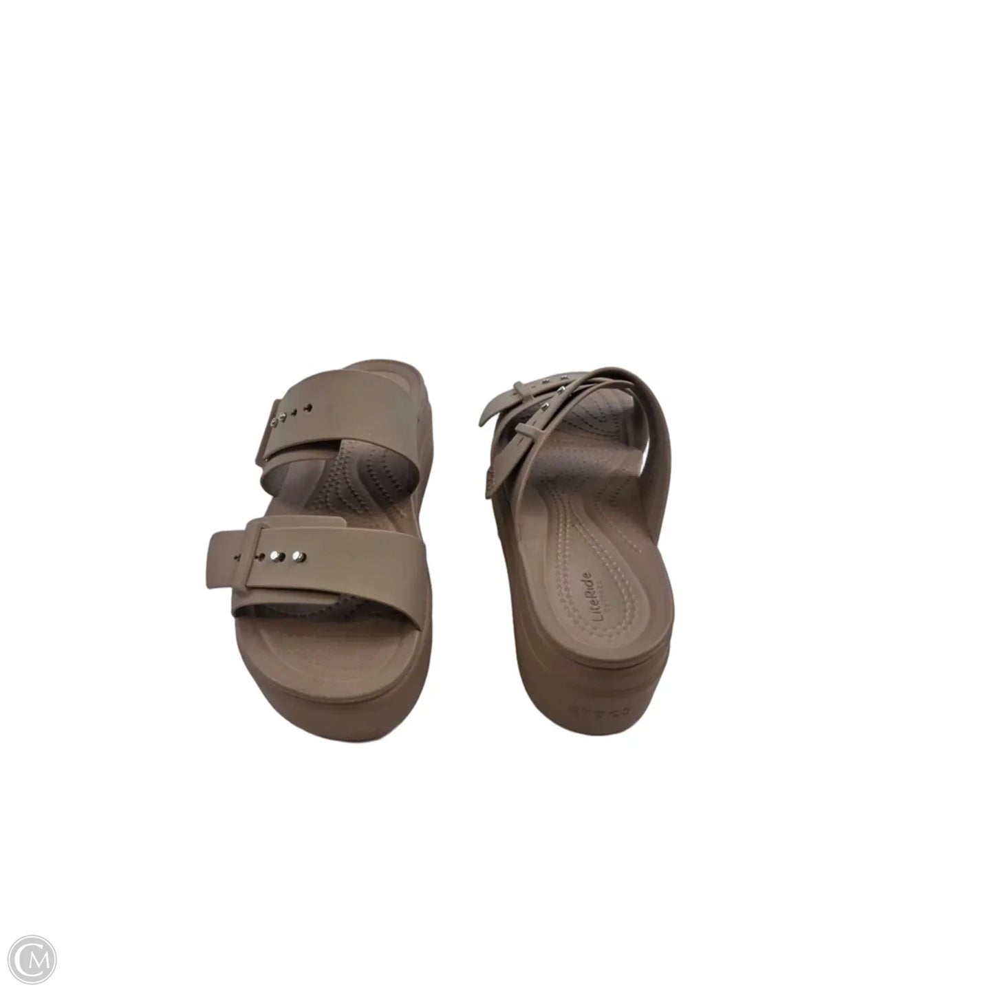 Sandals Heels Platform By Crocs In Brown, Size: 7