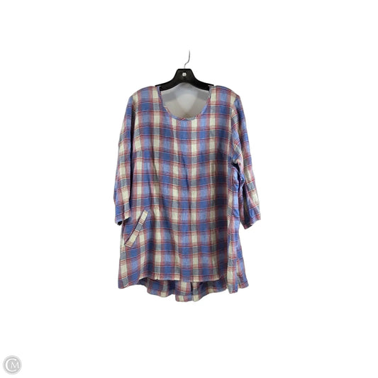 Top 3/4 Sleeve By Flax In Plaid Pattern, Size: L
