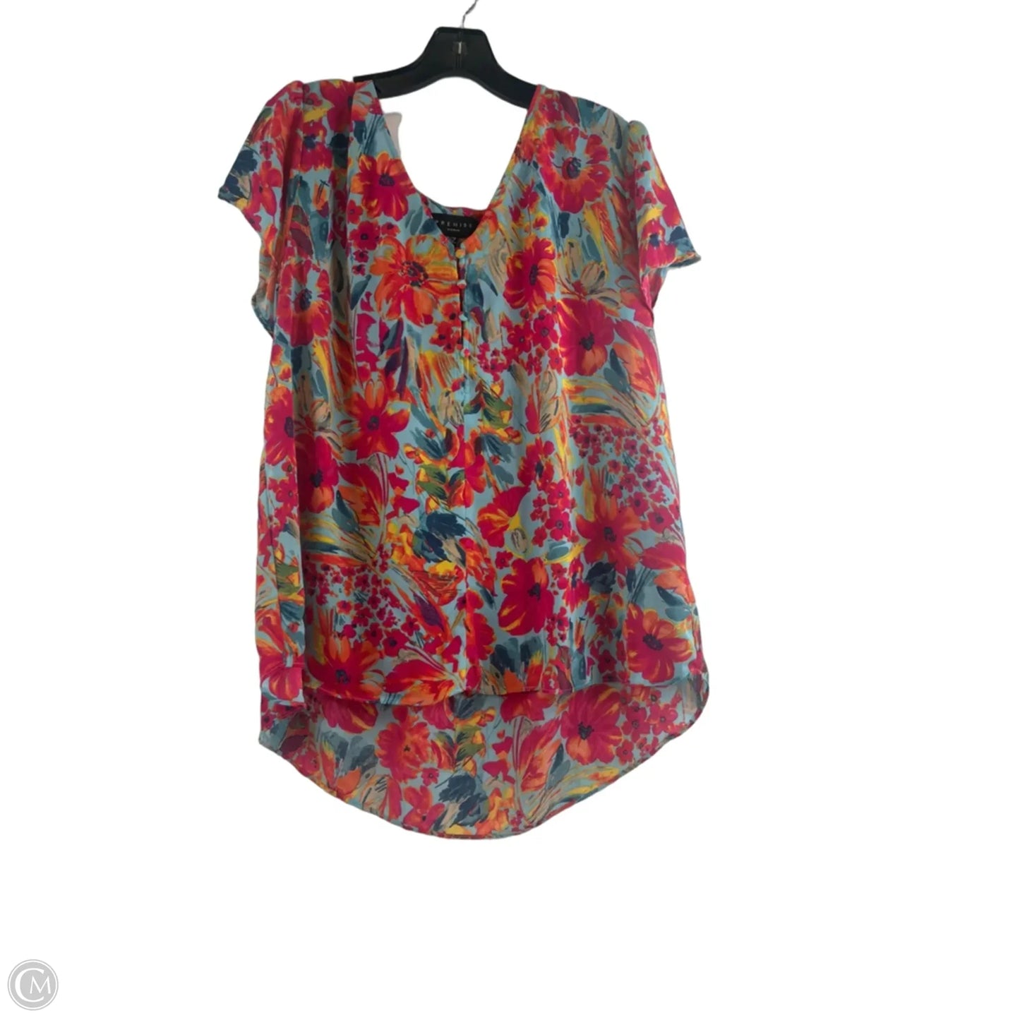 Top Short Sleeve By Premise In Floral Print, Size: 1x
