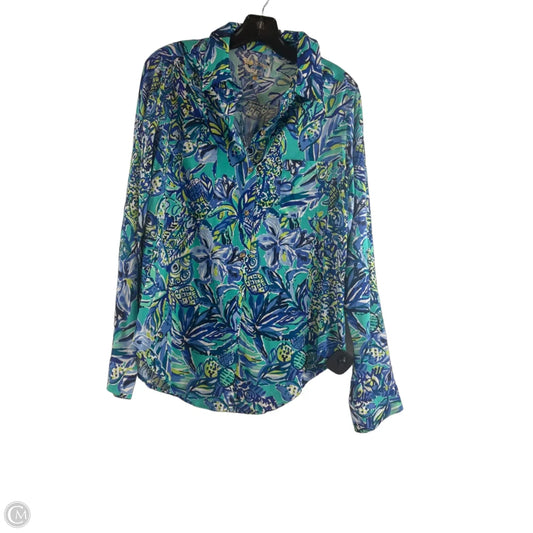 Top Long Sleeve Designer By Lilly Pulitzer In Blue & Green, Size: S