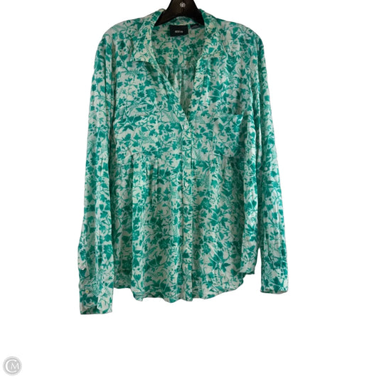 Top Long Sleeve By Maeve In Green & White, Size: L