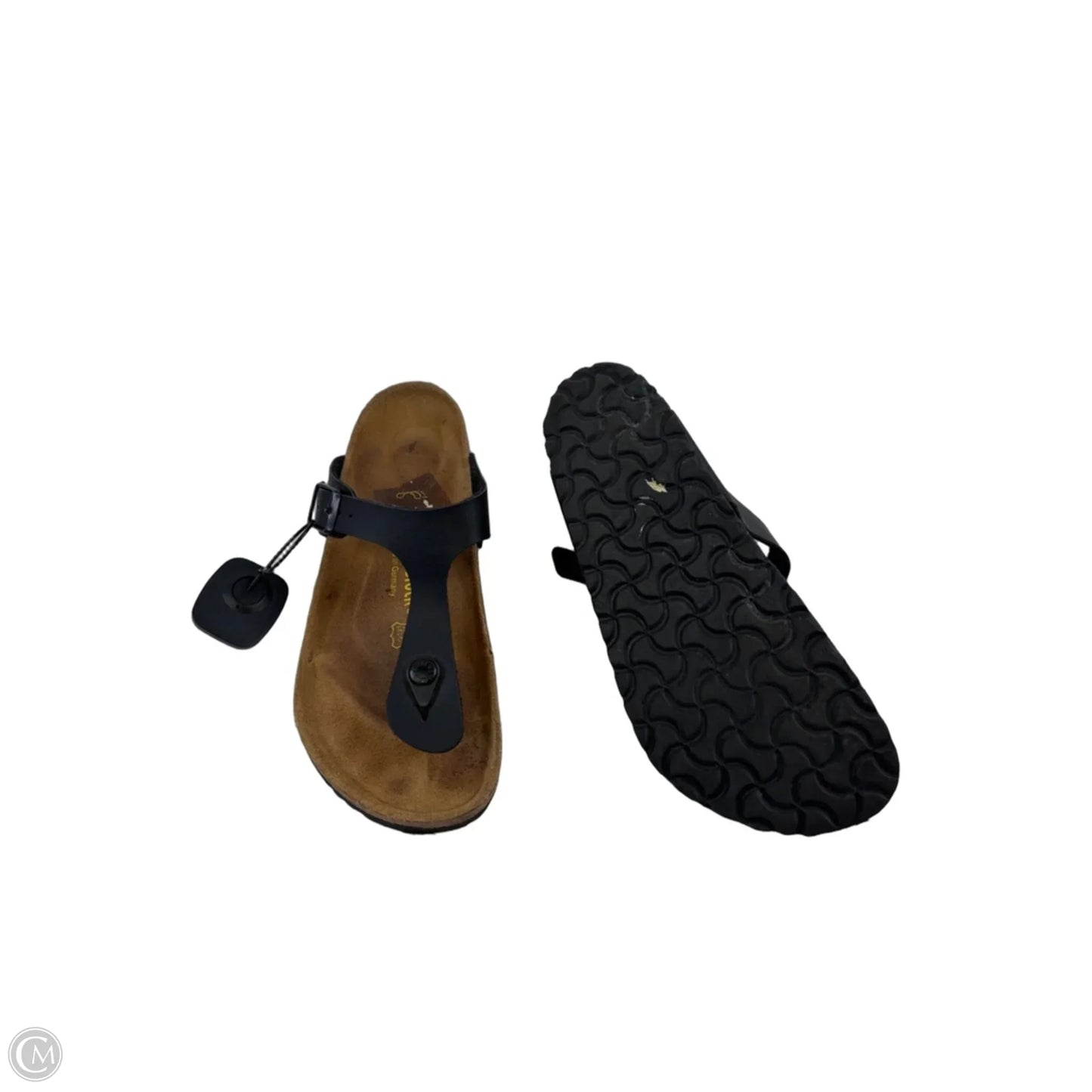 Sandals Flats By Birkenstock In Black & Tan, Size: 7