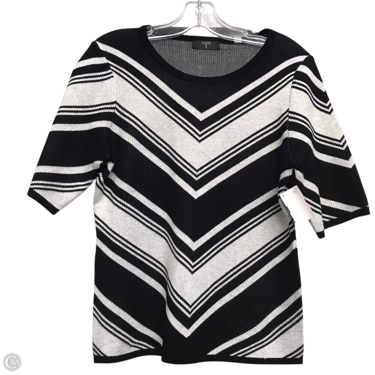 Sweater Short Sleeve By Tahari By Arthur Levine In Black & White, Size: L